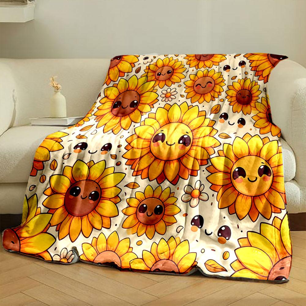 Smiling Sunflower Patterns Print Blanket Soft and Cozy Perfect for the Living Room Bed Sofa or a Nap,gift