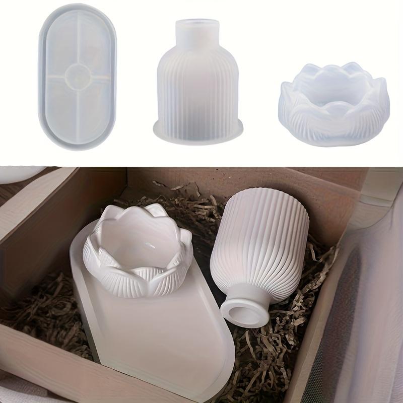 Lotus Striped Vase Tray Silicone Mold Set DIY Epoxy Resin Plaster Mold for Flower Arrangement Aroma Clay Craft Home Decoration