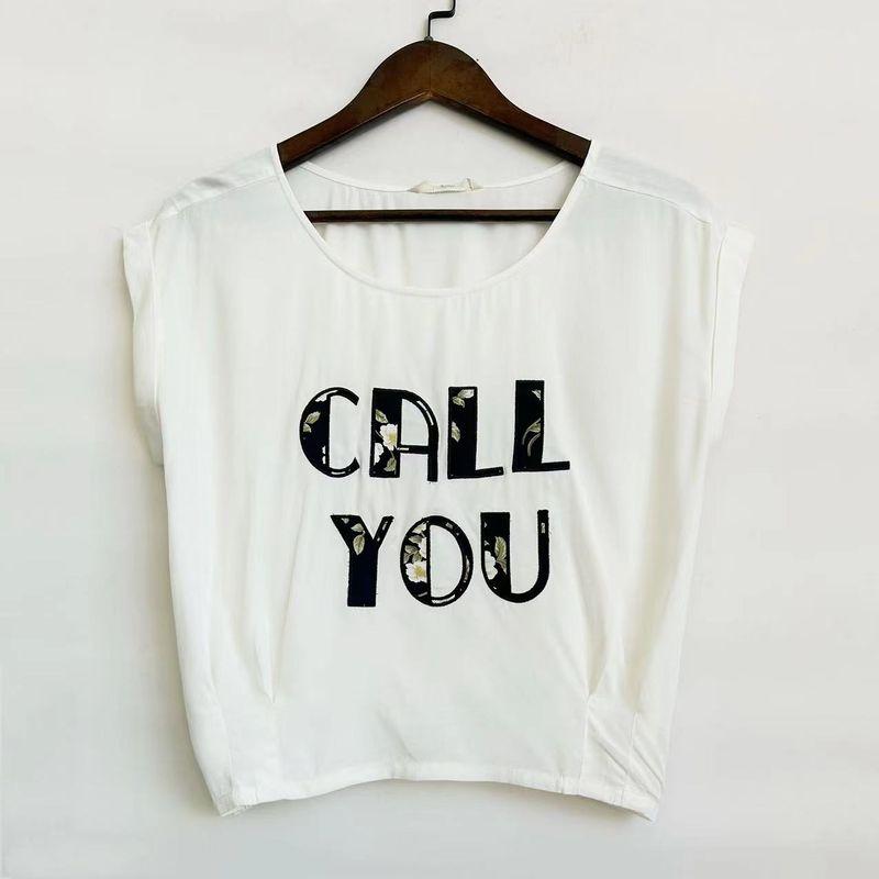 

Pattern Spring Sleeveless Soft Casual Belt Elastic T-shirt White S