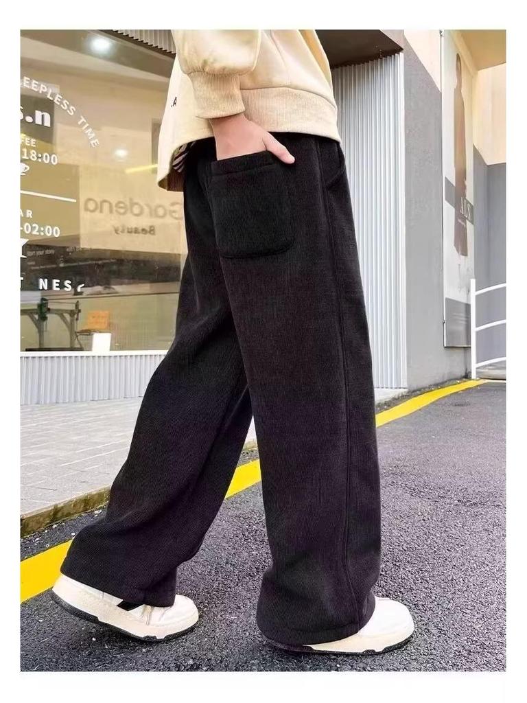 Teen Boys' Thick Velvet Straight-Leg Sports Pants for Autumn & Winter