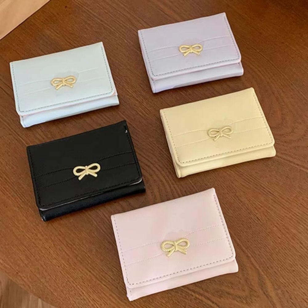 Bow Student Simplicity Wallet Solid Color Card Organizer Portable Card Holder  Card Holder Bag