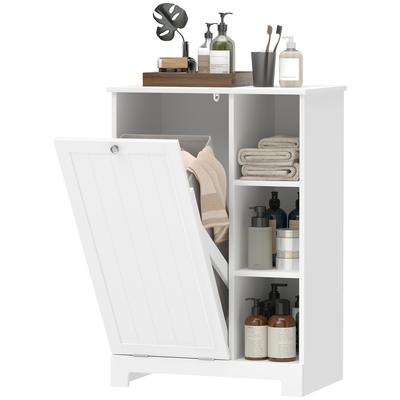 Bathroom Cabinet with Laundry Hamper Removable Basket Adjustable Shelf and Compartments for Bathroom 60x38x86 Cm White