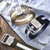Men's Belt Trend Double Loop Buckle Canvas Belt Women's Belt with Cargo Pants Jeans Belt Outdoor Sports Belt No Perforated Belts