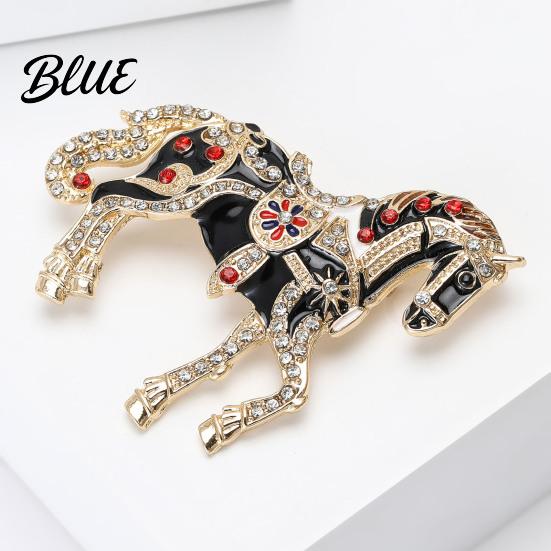 Elegant Horse Pin Alloy Multicolor Brooch Rhinestone Inlaid Standing Lapel