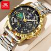 Moon Phase Men's Watches Multi-function Timing Stainleess Steel Luminous Waterproof Watch for Man