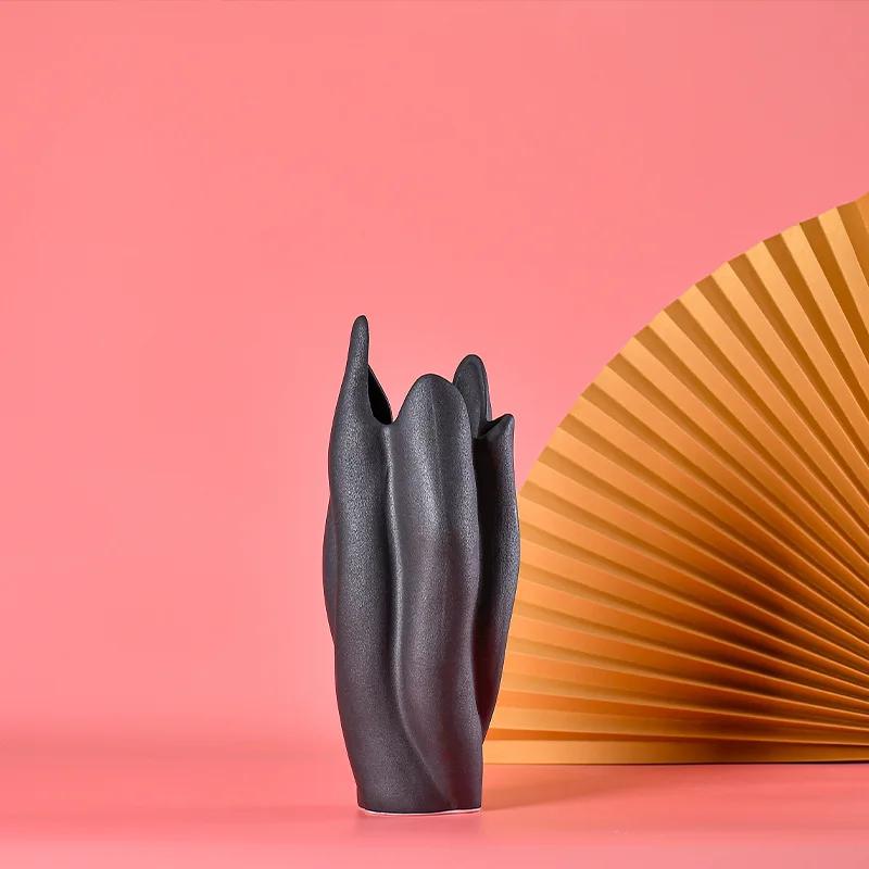 Keramikvase Schwarze Textur Unregelmäßige Keramikkunstwerke Blumenarrangement Hydroponik Zubehör Blumenvase Heimdekoration