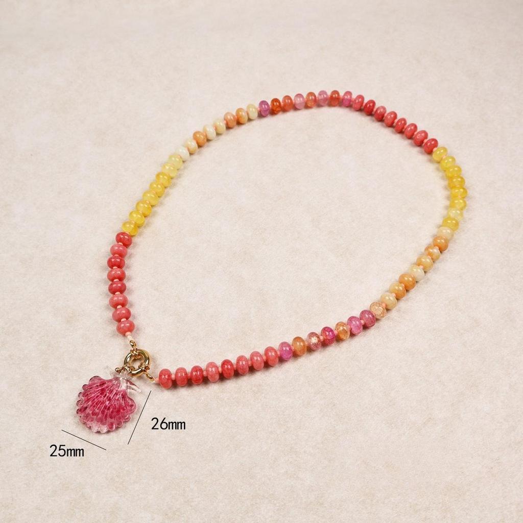 Handmade Flower Pendant Colored Beaded Neck Chain Ladies Beach Dopamine Necklace