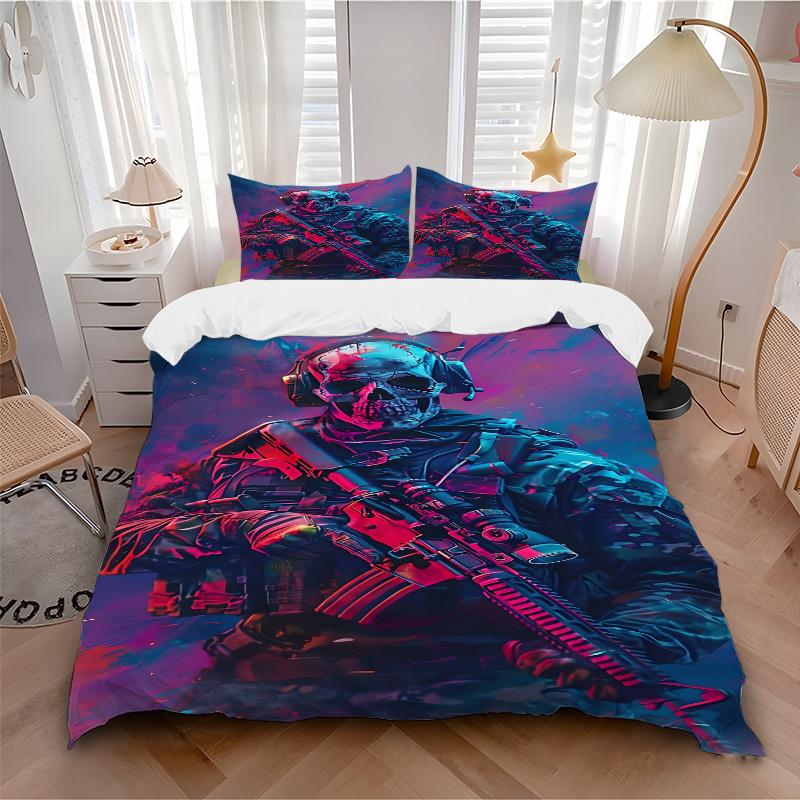 3pcs Skull Soldier Home Decor Bedding Set-Universal Three-Piece Suit for Bedroom, Guest Room, Living Room, Hotel-Perfect Gift for Fans, Trav