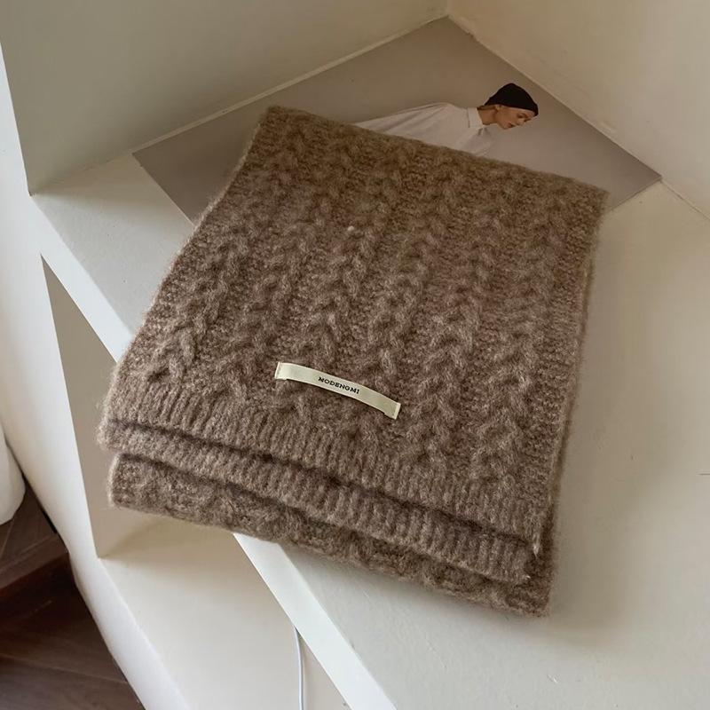 Retro Twist Long Label Knitted Wool Scarf for Women Autumn and Winter Korean Style Versatile Warm and Thickened Student Scarf Couple Style