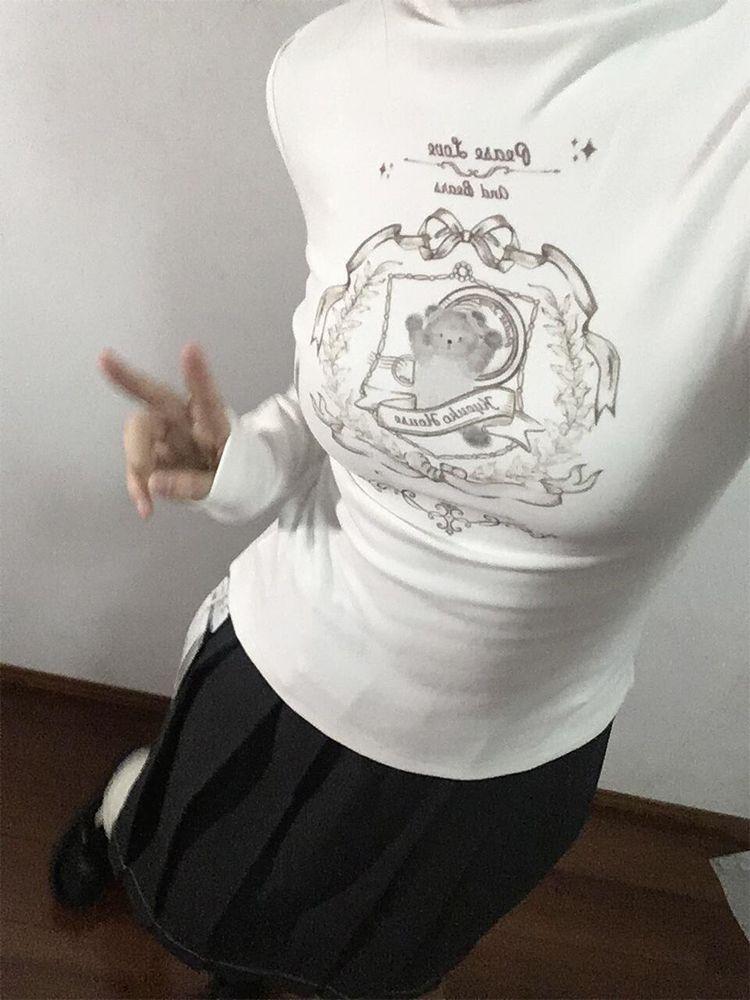 Women's Spicy Girl Half-High Collar Fleece T-Shirt - Slim Fit, Long Sleeve, Autumn/Winter Top