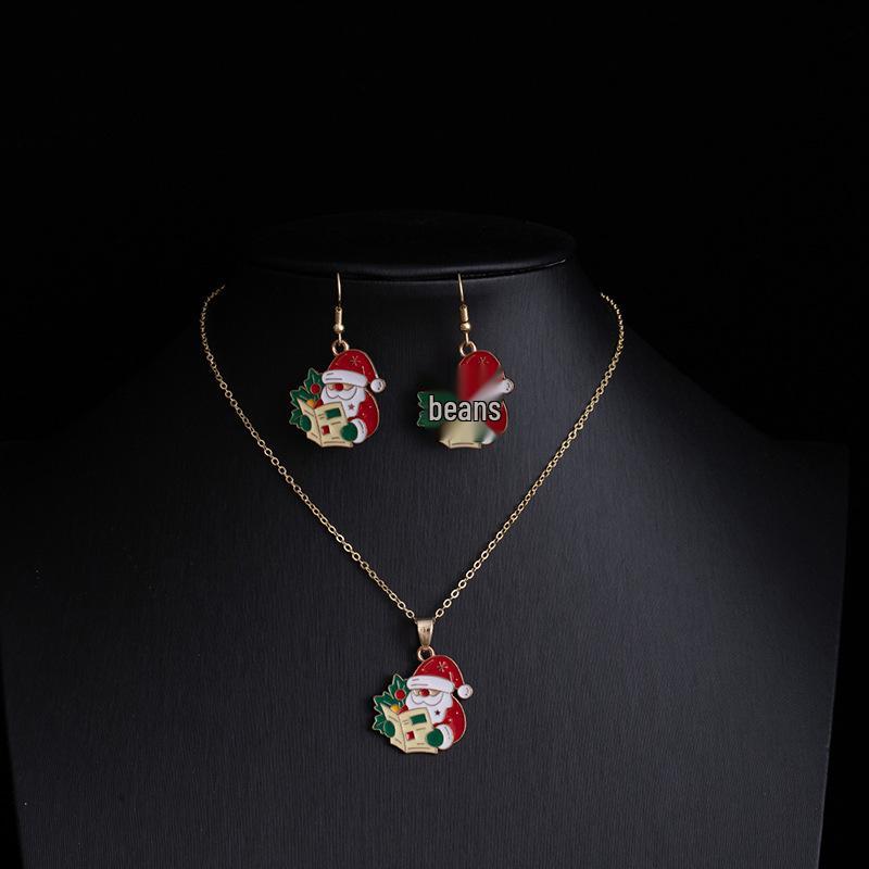 Conjunto de Joias de Natal: Brincos e Colar de Rena, Papai Noel, Árvore e Floco de Neve