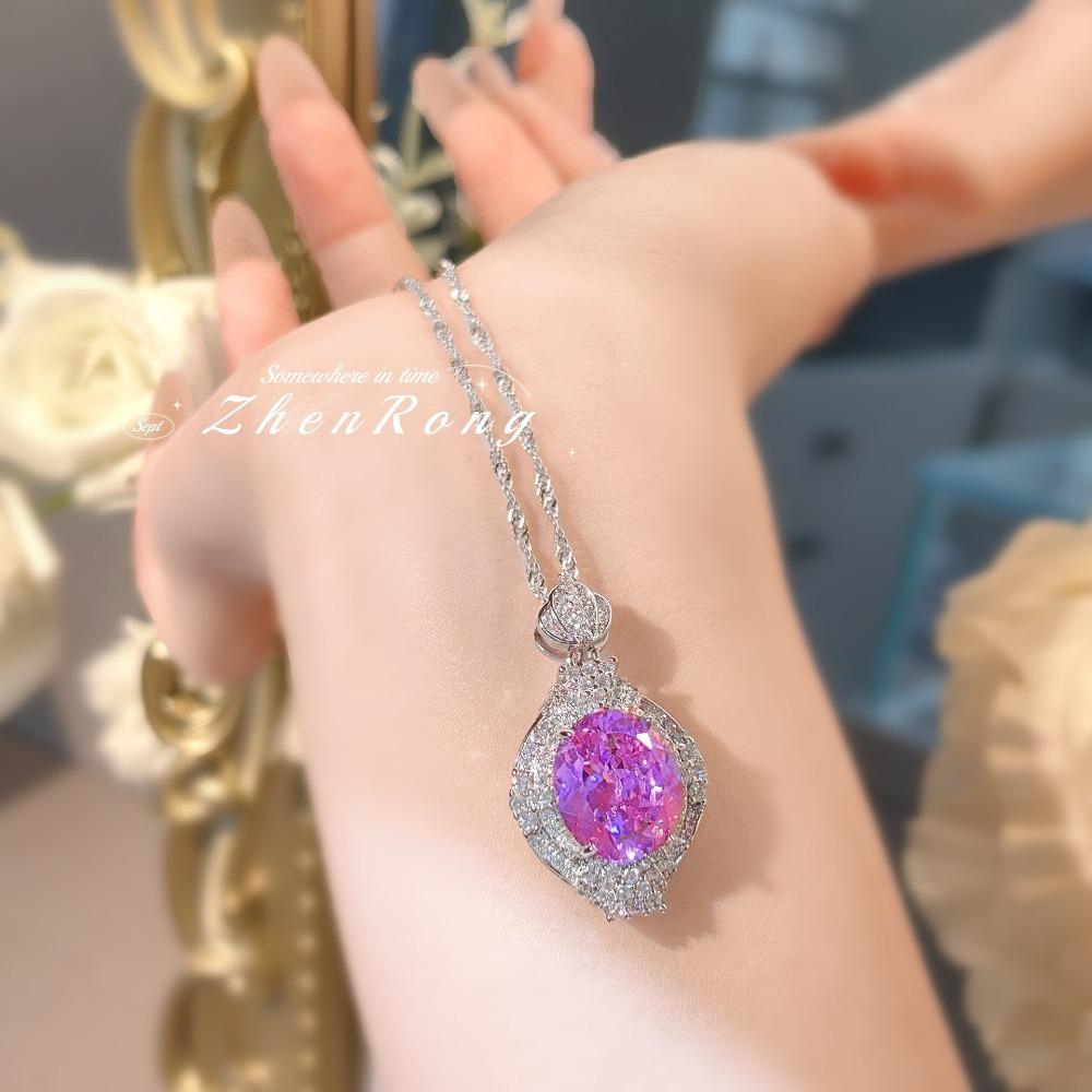 Elegant Purple Ice Cut Pendant Necklace Women Luxe New Chinese Jade Pot Design Radiant Jewelry