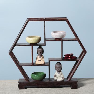 Lightweight Chinese Retro Storage Rack Chicken Wing Solid Wood Purple Teapot Tea Set Shelf Racks Display Stand Organizer