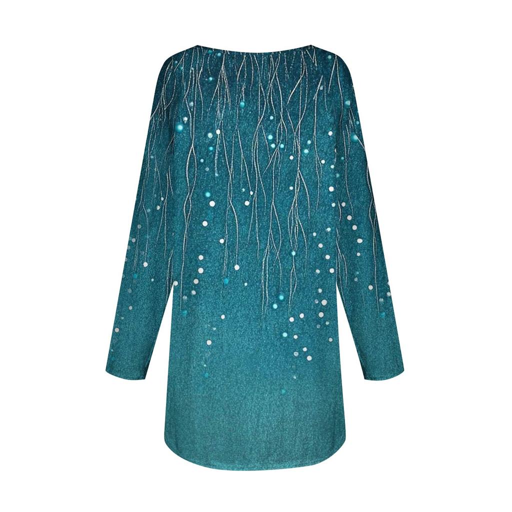 Women's Fashion Casual Long Sleeve  Print Round Neck Pullover Top Blouse