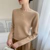 Women's Solid Color Cashmere Sweater - Rolled Hem, Round Neck, Long Sleeve, Loose Fit.