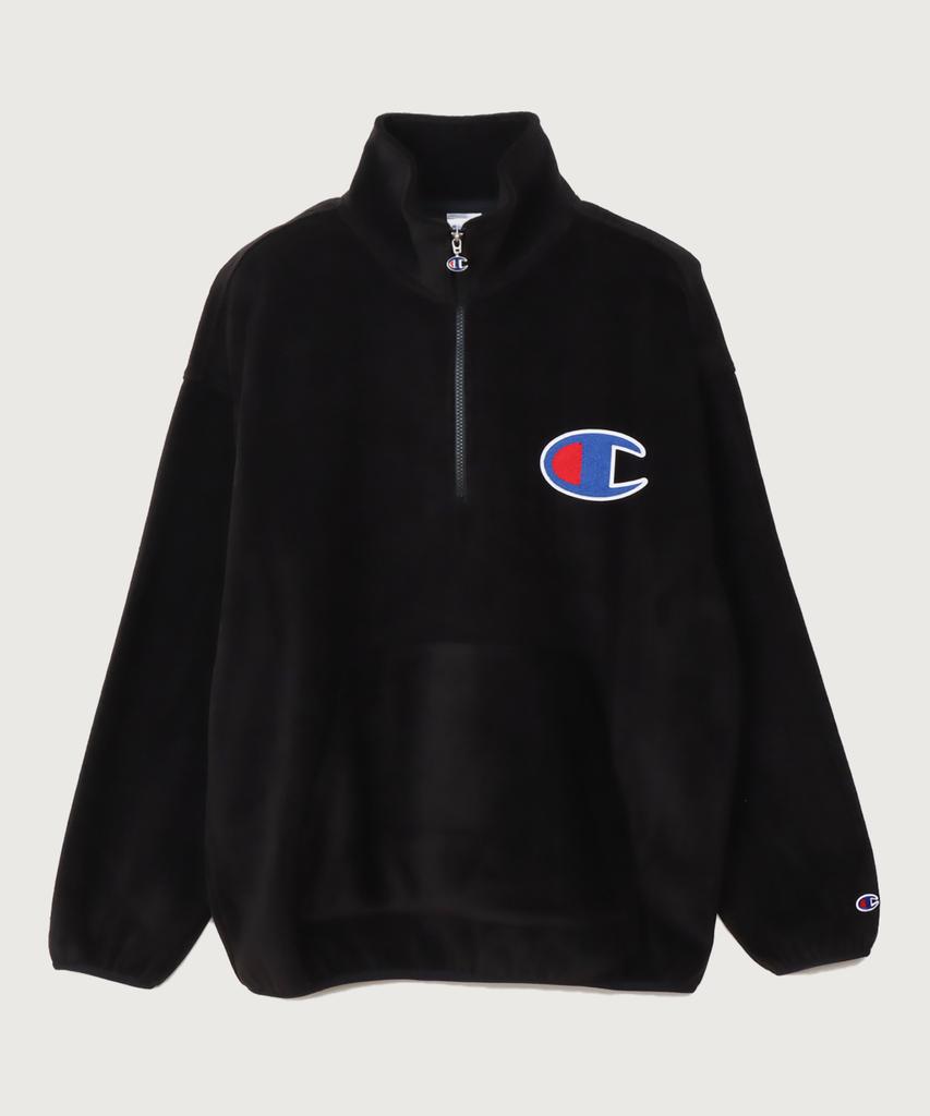 Champion Big C Logo Oversized Half Zip Fleece Black
