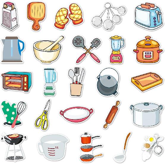Daily Kitchen Stickers,50pcs Baking Stickers,Kitchen Sticker, Pot Sticker,for Water Bottle,Waterproof Vinyl for Laptop Computer Phone Bumper
