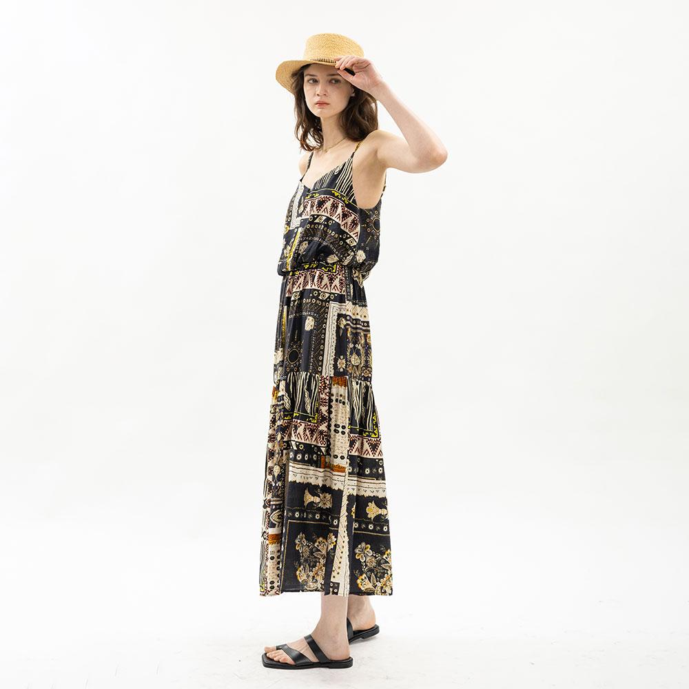 WEDNESDAY DELIGHT Wd_Ethnic Patchwork Slip Dress_Black
