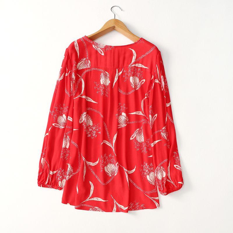 Foreign Trade Original Order Retro Print Loose Temperament Viscose Shirt Long Sleeves Artificial Cotton Tops Export Plus Size Women's Clothing