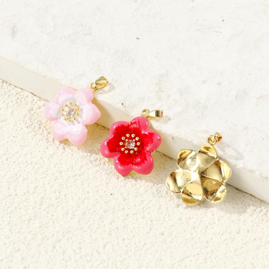 2PCs Enamel Flower Charm Clear Cubic Zirconia Brass 18K Gold Plated Pendants For DIY Necklace Jewelry Making Findings 28mmx20mm