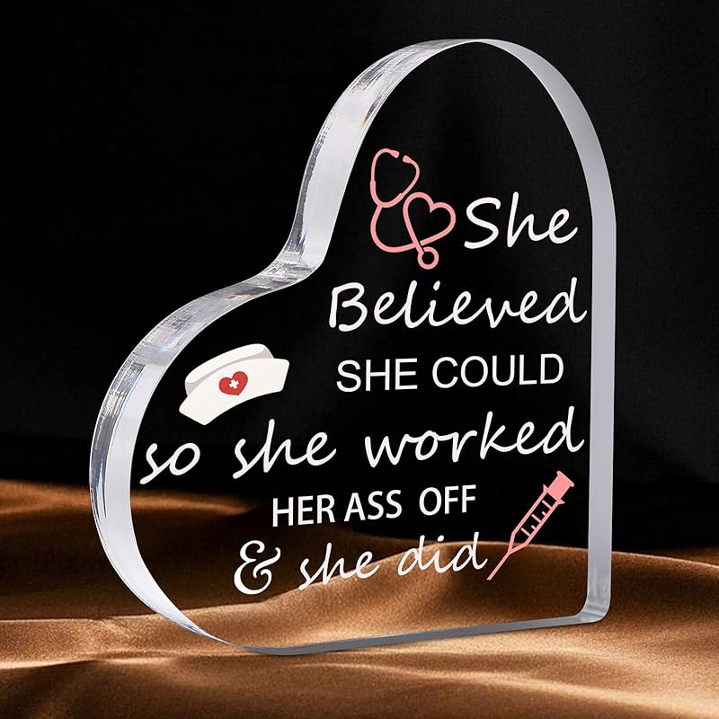 Nurse Gifts for Women – Heart-Shaped Acrylic Paperweight Desk Decor, RN Graduation, Nurses Week, Birthday & Nurse’s Day 3.9 Small