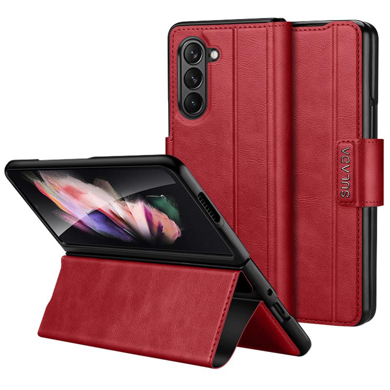

For Samsung Galaxy Z Fold6 5G Case PU Leather+PC Anti-Drop Stand Phone Case Red