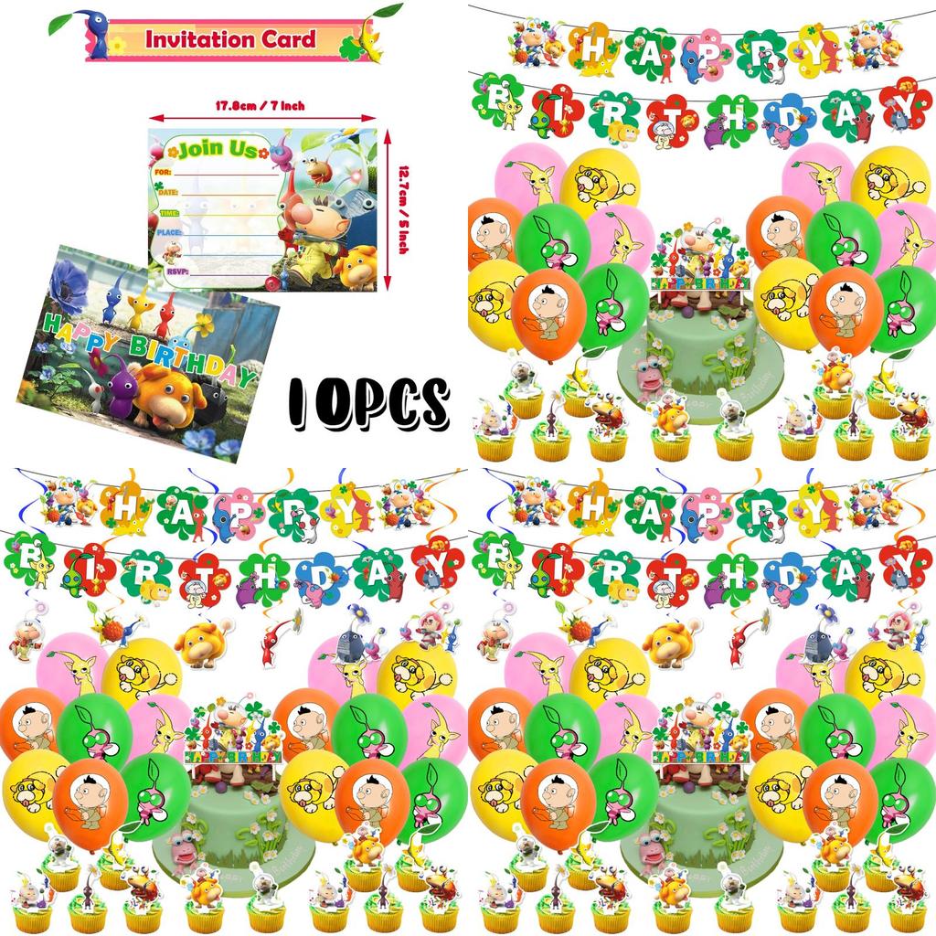Pikmin-4 Geburtstagsparty-Dekorationsset: Papiergirlande, Luftballons, Tortenaufsatz, Cupcake-Aufsatz und mehr!