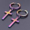 Fashion Cross Charm Earrings Rainbow Color Stainless Steel Round Hoops Religious Jewelry Ear Piercing Earring For Women Men Gift