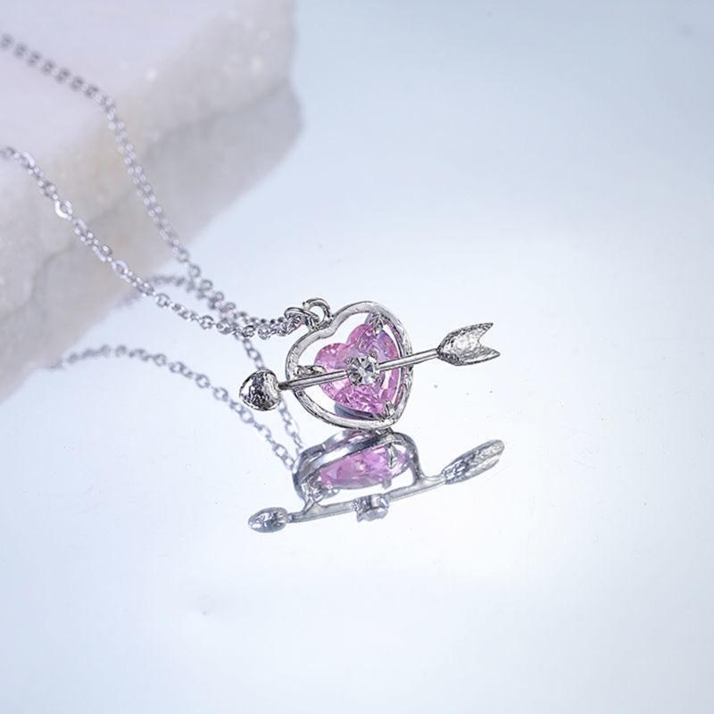 Fashion Pink Sweet Heart Zircon Necklace Women Aesthetic Clavicle Chain Necklace Valentines Day Gift Party Jewelry