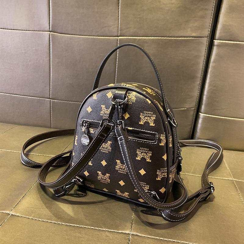 Small Backpack New Retro Versatile Backpack Mini Multi-layer Shoulder Handbag Trendy Printed Bag