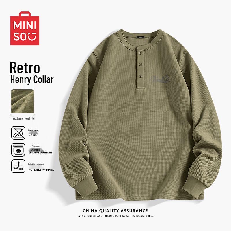 MINISO Men s Waffle Knit Henley Long Sleeve T-Shirt M