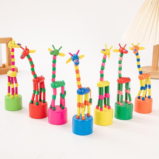 Wooden Dancing Giraffe Toy Elastic Rope Giraffe Puppet Toy Toddlers Boys Girls Educational Press And Swing Animal Toy