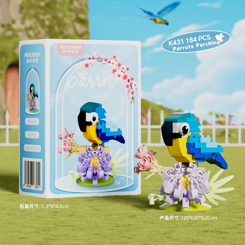 Creative bird parrot building blocks flower color parrot perch animal trendy toys children's educational toys