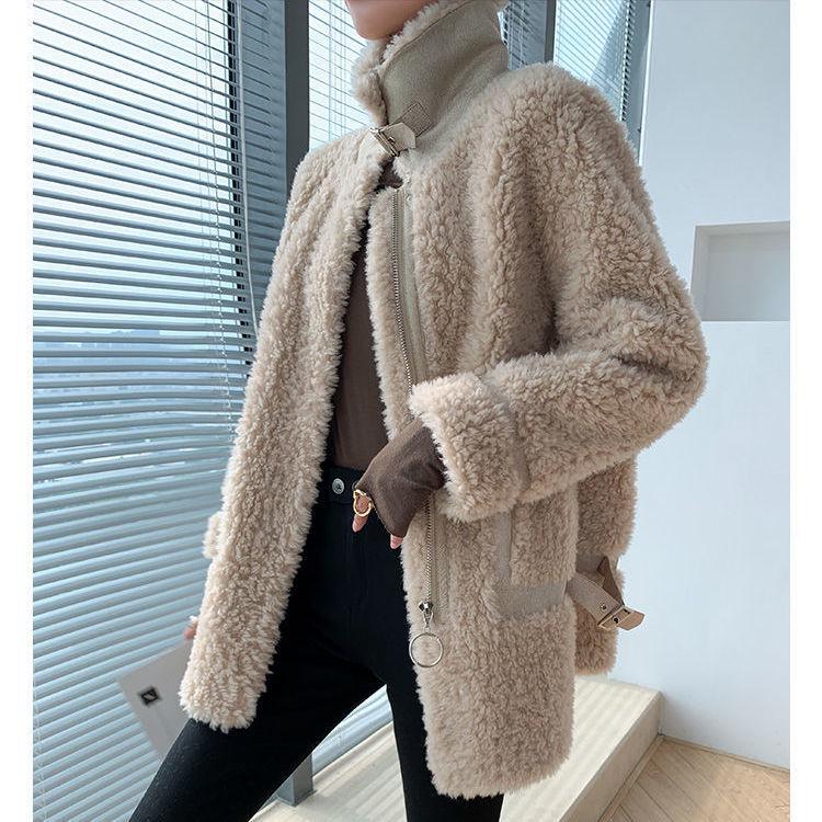 2025 Women's Real Wool Shearling Coat - One-Piece Lambswool Fur Outerwear, Off-Season Style