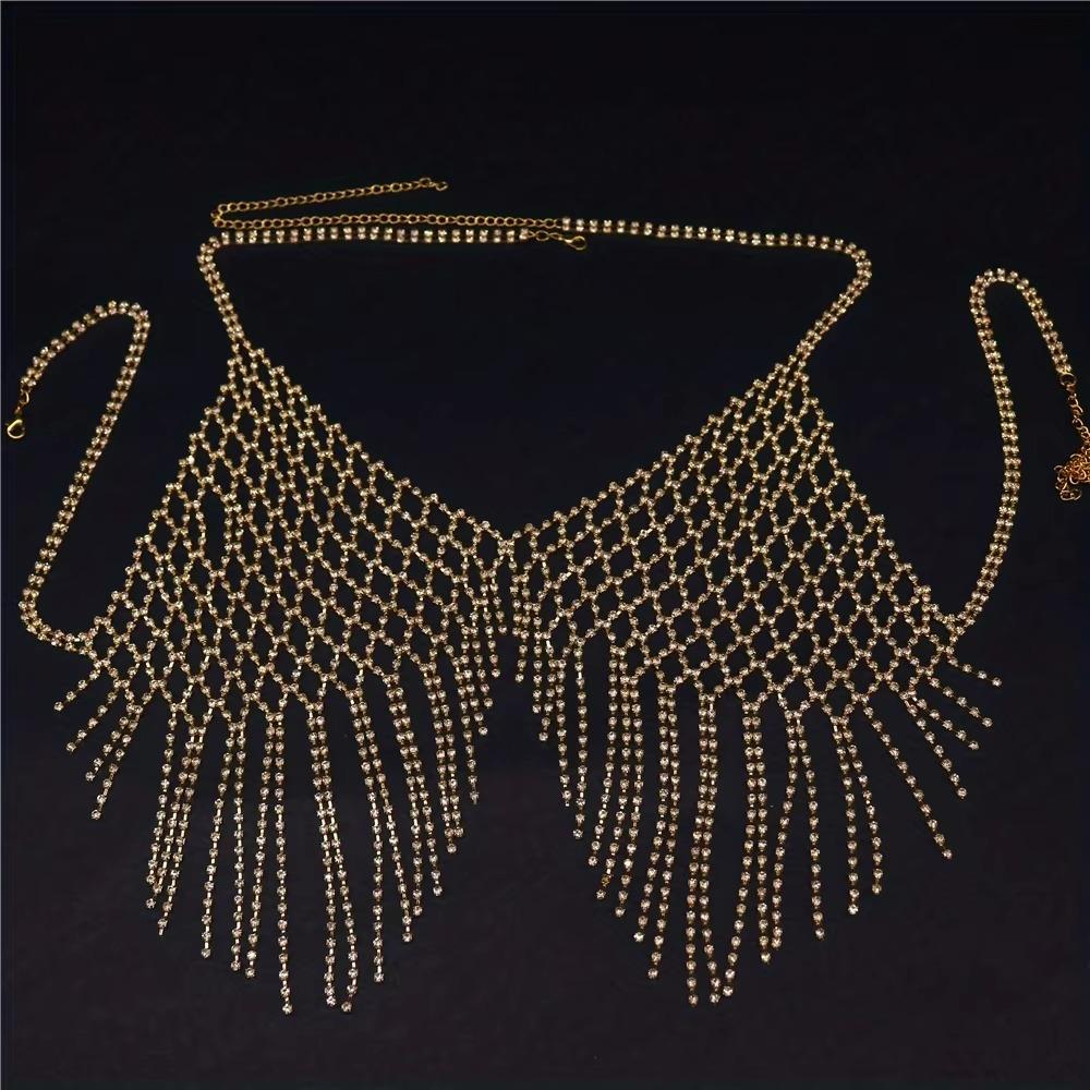 Sparkling Tassel Bra Chain for Crop Top Luxury Mesh Crystal Lingerie Body Chain Jewelry  Beach