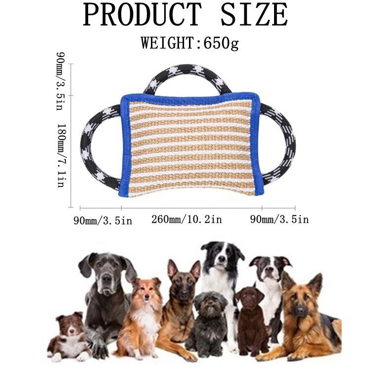 Eco-Friendly Dog Bite Pillow Linen & Jute Tear Resistant 3-Handle Safety Training Dog Toy