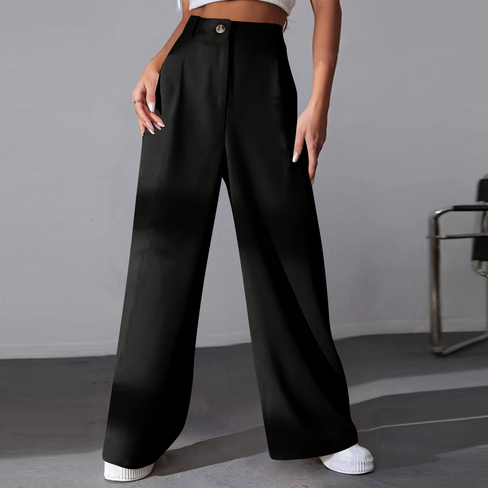 Women s Fashionable Color High Waisted Button Zipper Casual Straight Leg Suit Pants XL чёрный