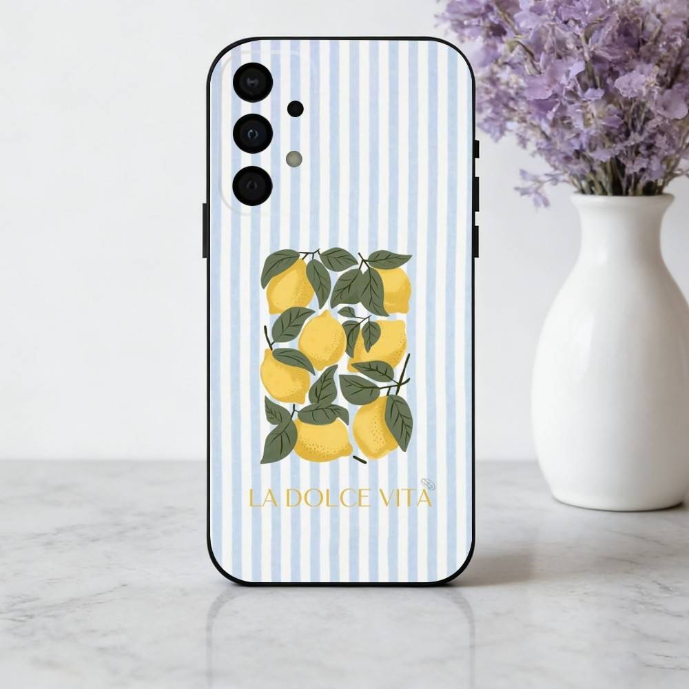 S-Seaside S-Scenery Wine L-Lemon phone Case For Samsung Galaxy A73,A72,A71,A70,A53,A52,A51,Others Soft Black Shell