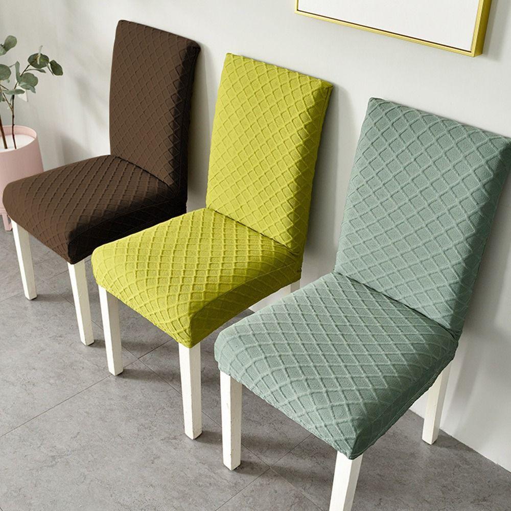 New Elastic Stretch Dining Chair Cover Dustproof Solid Color Jacquard Chair Cushion Cover Waterproof Chair Protectors Household