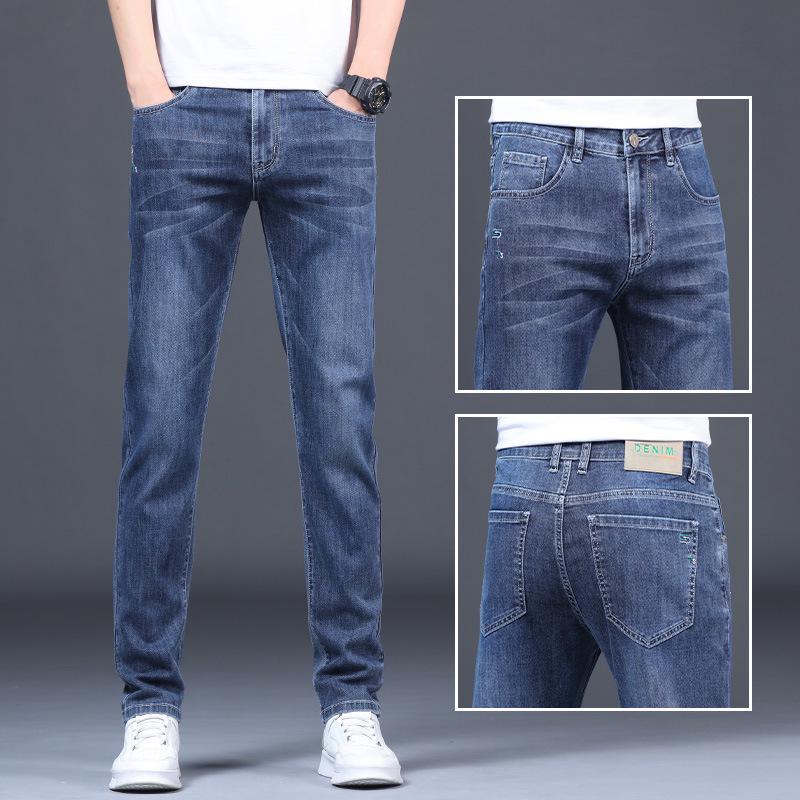 

Мужские джинсы слим фит стрейч - Легкие, универсальные, повседневные брюки прямого кроя для весны и осени 34 темно-синий