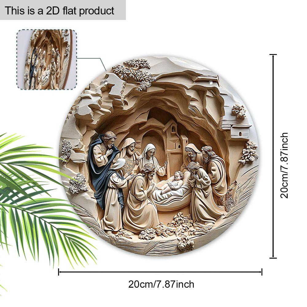 Přívěsek Svatá noc Betlémská scéna, dekorace na stěny nebo dveře domova, 2D plochý dřevěný, vánoční dekorace, dárky pro přátele a rodinu