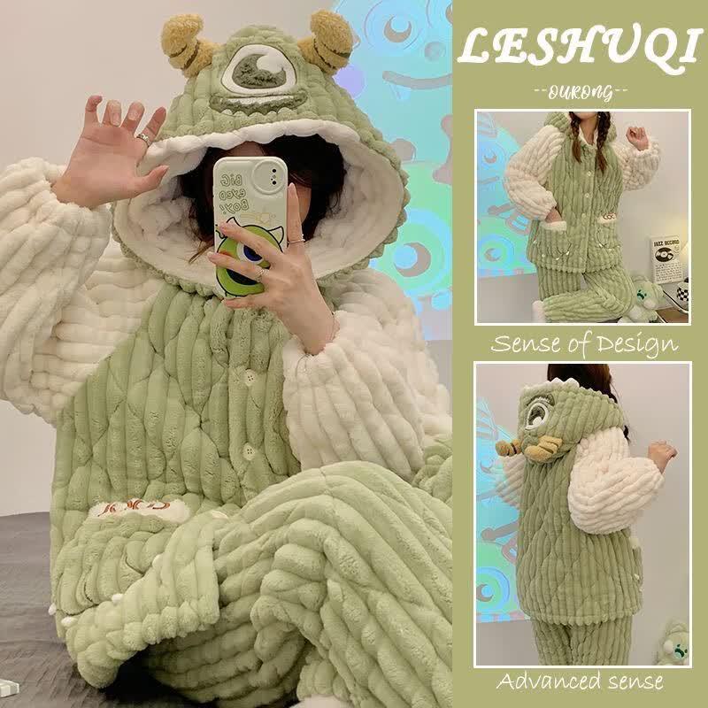 Yu Zhaolin Women s Thick Coral Fleece Monster Pajama Set L