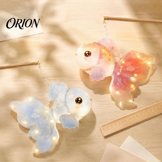Kids Hands on Learning Toy DIY Mid Autumn Goldfish Lantern Kit for Kids, Handheld Glowing Fish Paper Lamp Festival Craft with LED Light Traditional