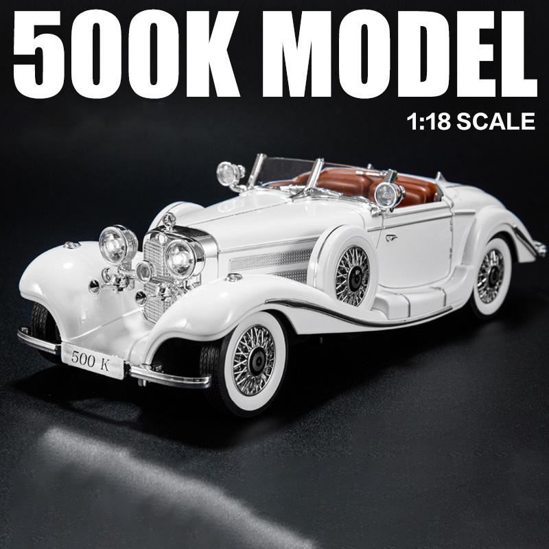 

Large Scale 1:18 Benz 500K Classic Car Model Toy Shock Absorption Music Light Doors Opened Retro Vehicle Models Ornaments Gifts білий