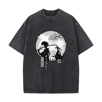SAMURAI CHAMPLOO Oversized Short Sleeve Loose Streetwear Short Sleeve Tops Tee