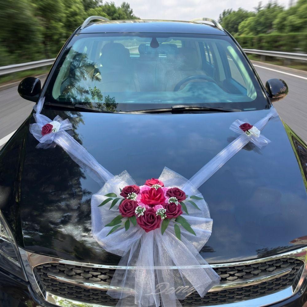 Decorazione per Auto Nuziale Senza Pollini Nastro di Garza Multicolore per Auto Fiocco 'Just Married'