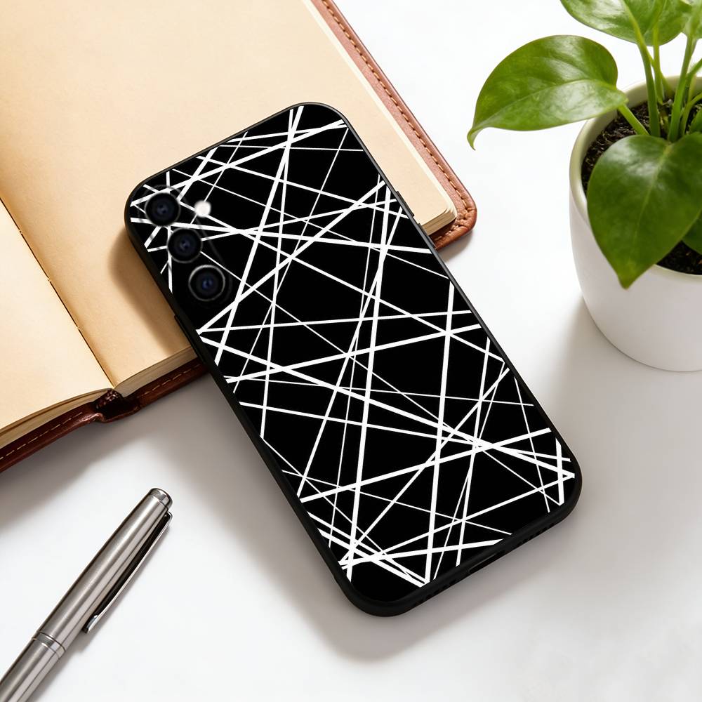 

Geometric lines Phone Case Black Silicone Soft For Samsung Galaxy A73,A72,A71,A70,A53,A52,A51 Samsung a71 5g