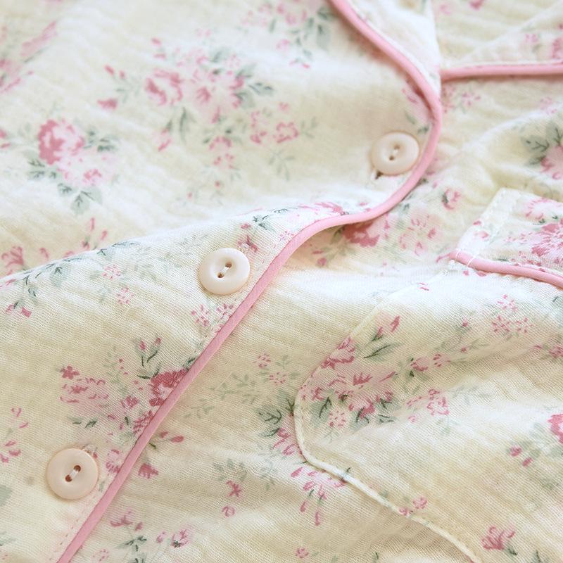 Women's Autumn Long Sleeve Cotton Floral Crinkle Fabric Plus Size Homewear Set