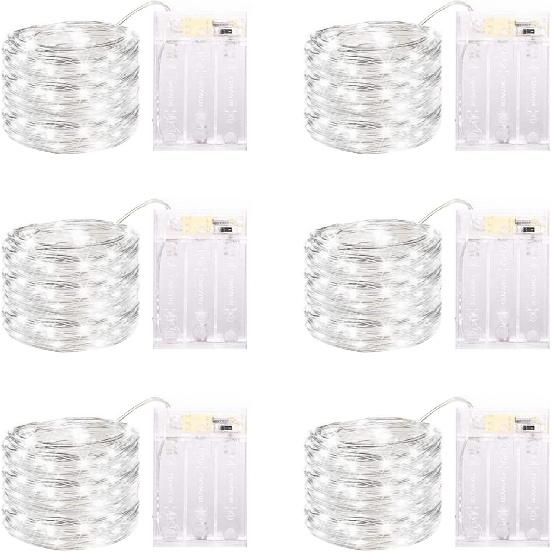 6 Pack LED Fairy Lights Battery Operated with Timer, 13FT 40LED Waterproof Firefly Lights Silver Wire Mini Twinkle String Lights for Wedding