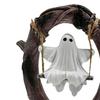Halloween Ghost on Tree Swing Figurine Swinging Cartoon Ghost Statue Ornament Home Office Garden Patio Lawn Bookshelf Desktop Decoration